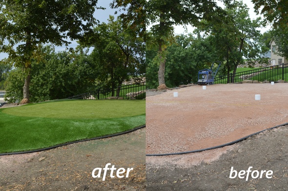 Greenwich backyard putting green before and after